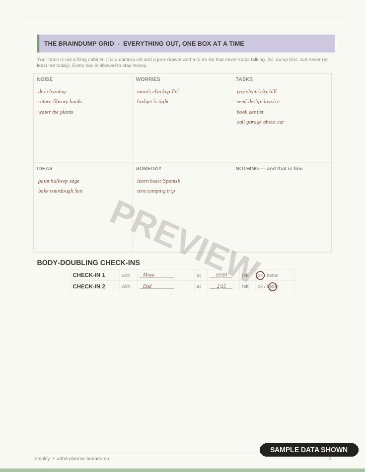 ADHD Braindump Planner preview