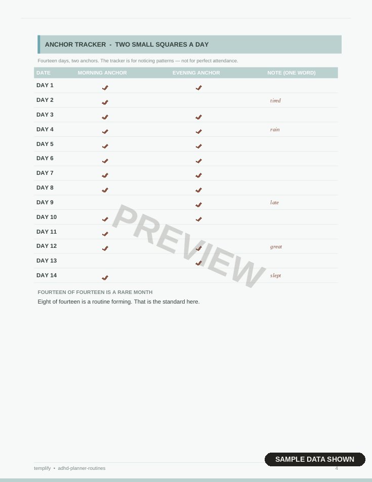 ADHD Routine Reset Planner preview