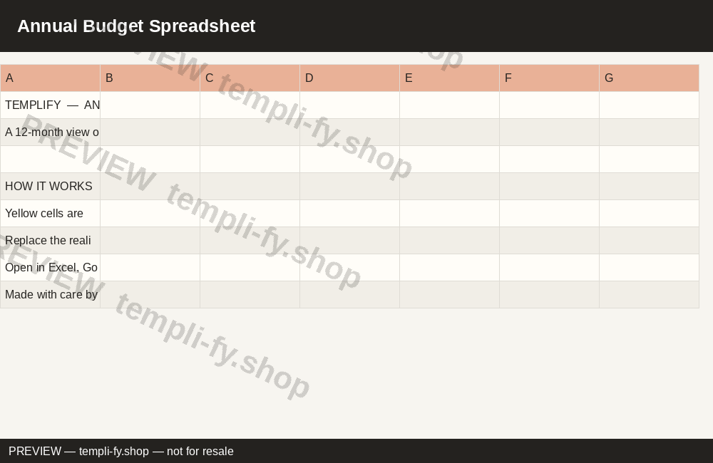 Annual Budget Spreadsheet preview
