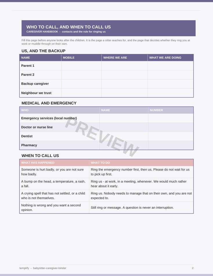 Babysitter & Caregiver Binder preview 2