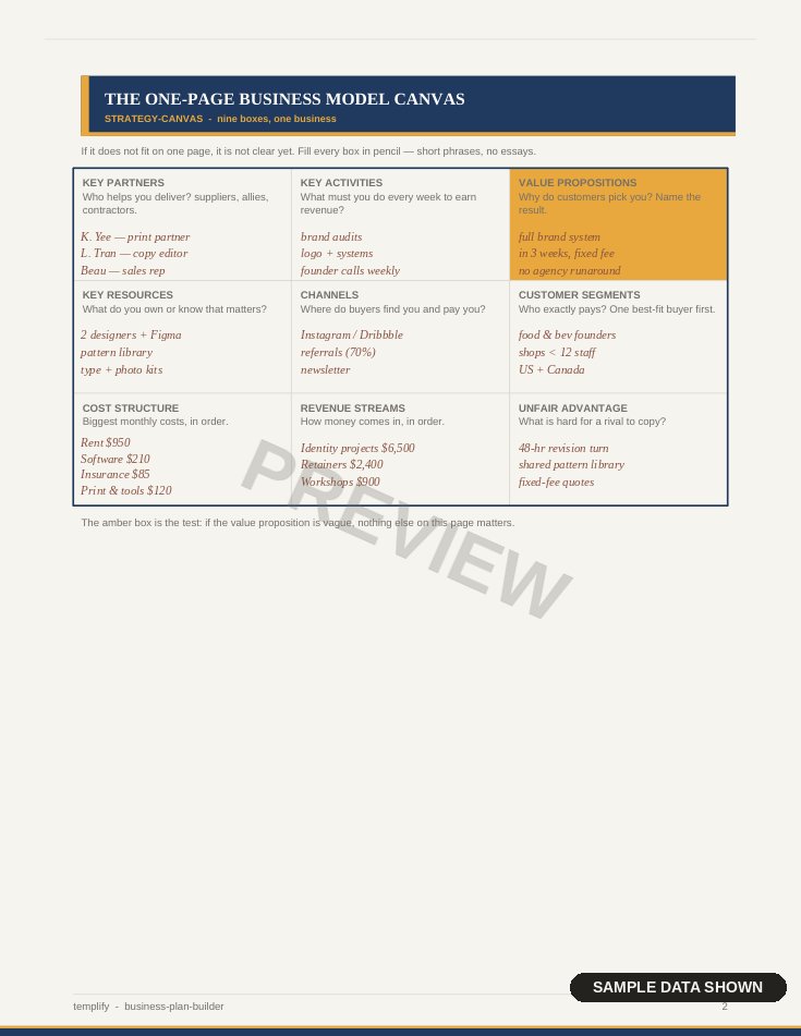 Business Plan Builder preview