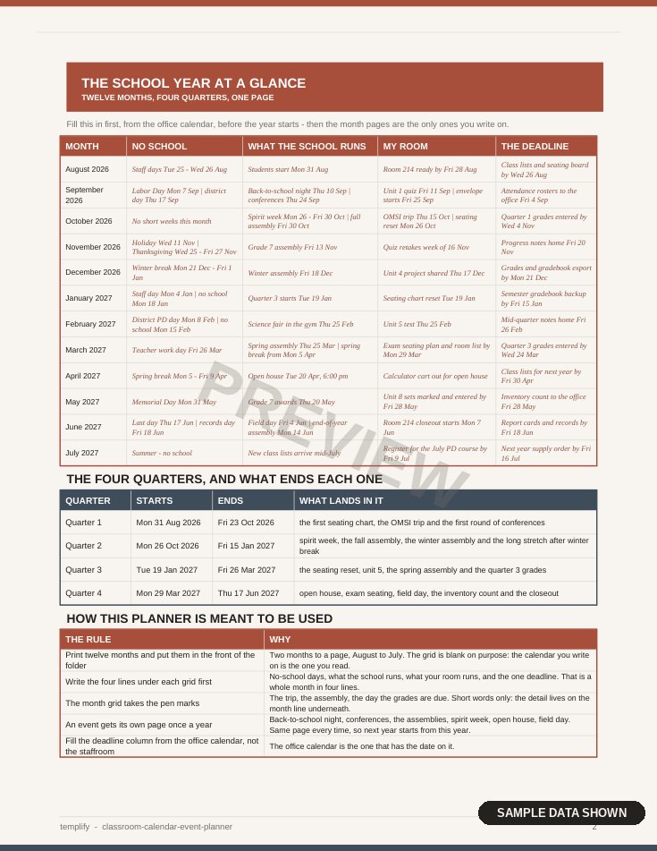 Classroom Calendar & Event Planner preview