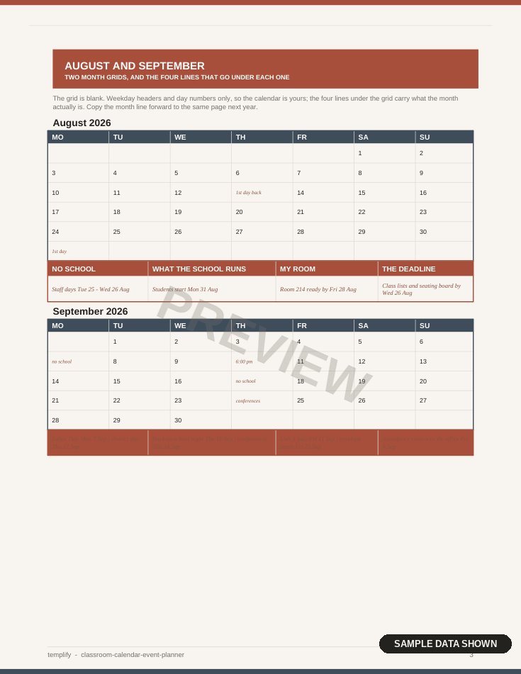 Classroom Calendar & Event Planner preview 2