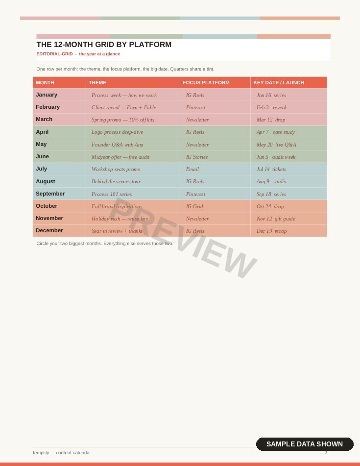 Content Calendar preview