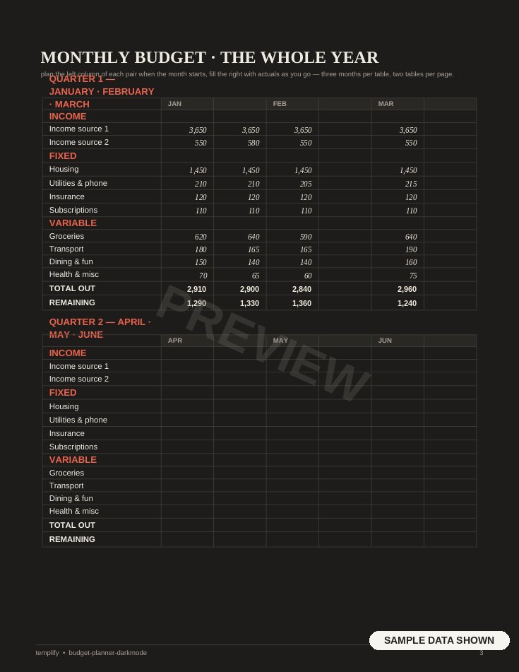 Dark Mode Budget Planner preview