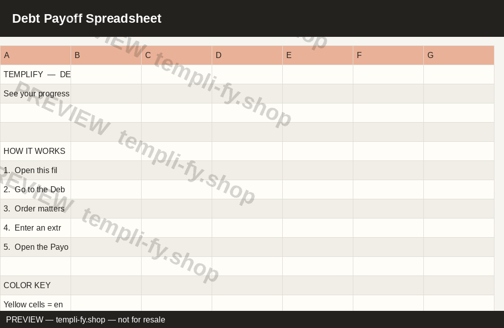 Debt Payoff Spreadsheet preview 2