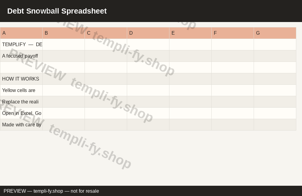 Debt Snowball Spreadsheet preview