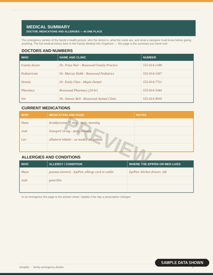 Family Emergency Binder preview 2