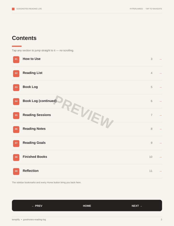 GoodNotes Reading Log preview 2