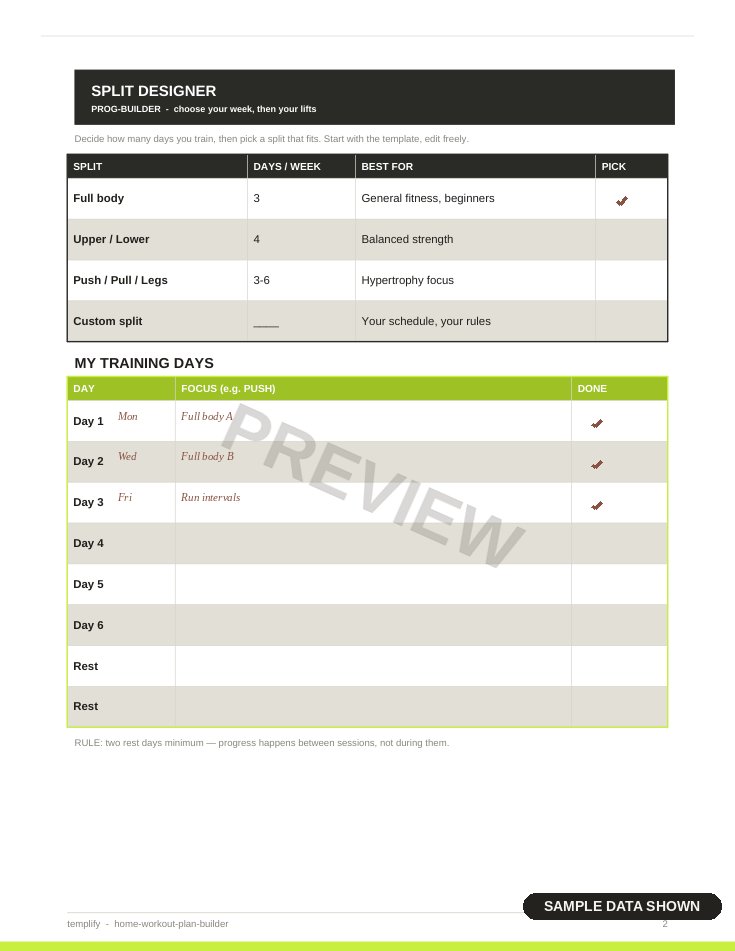 Home Workout Plan Builder preview