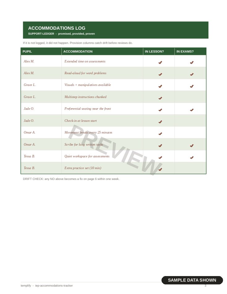 IEP & Accommodations Tracker preview