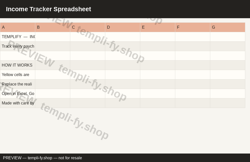Income Tracker Spreadsheet preview