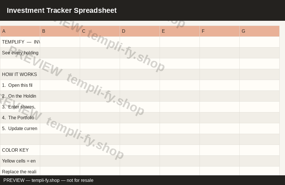 Investment Tracker Spreadsheet preview
