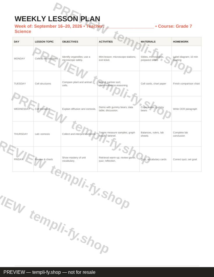 Lesson Planner preview 3