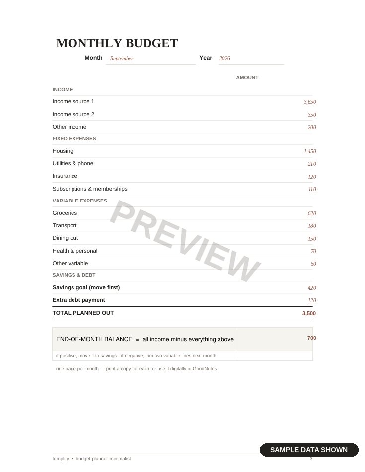 Minimalist Budget Planner preview