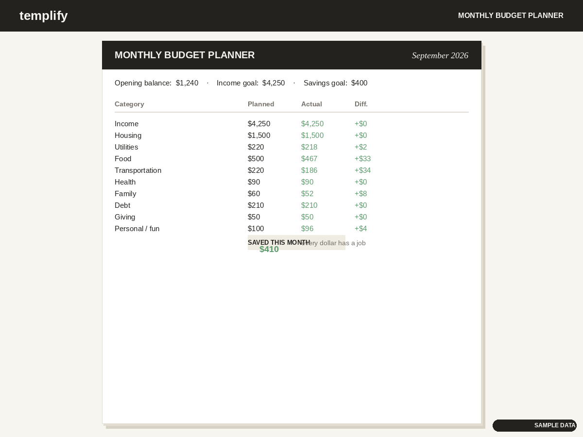 Monthly Budget Planner preview