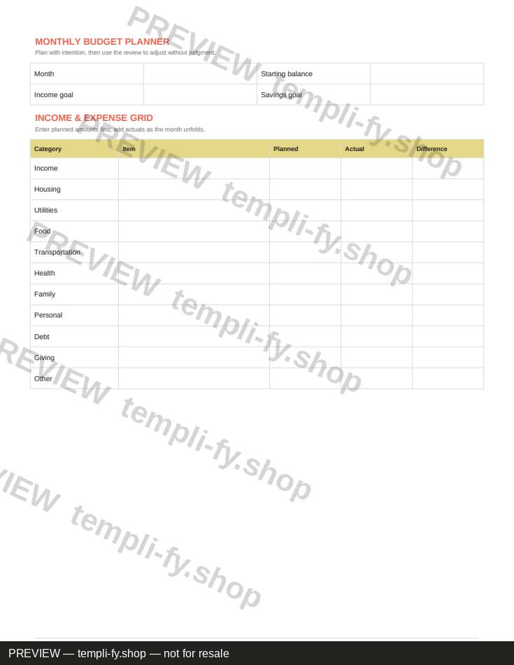 Monthly Budget Planner preview 3