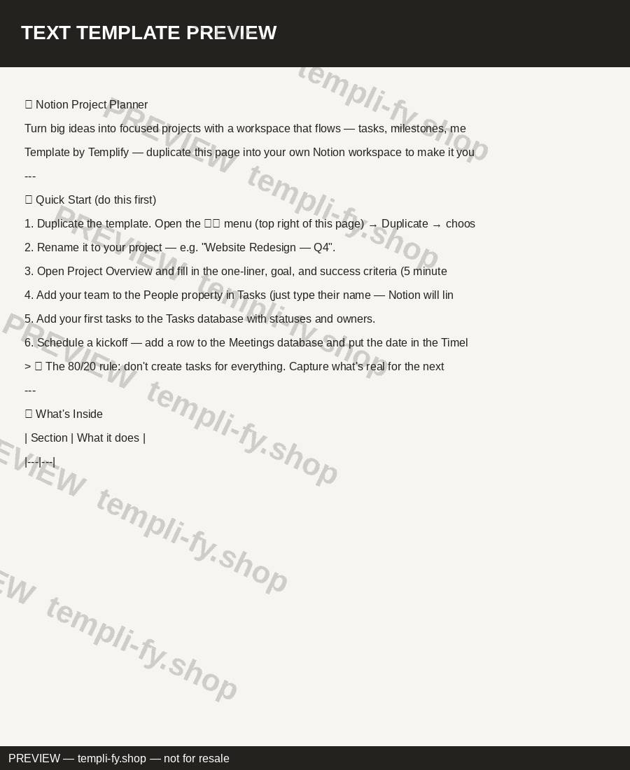 Notion Project Planner preview