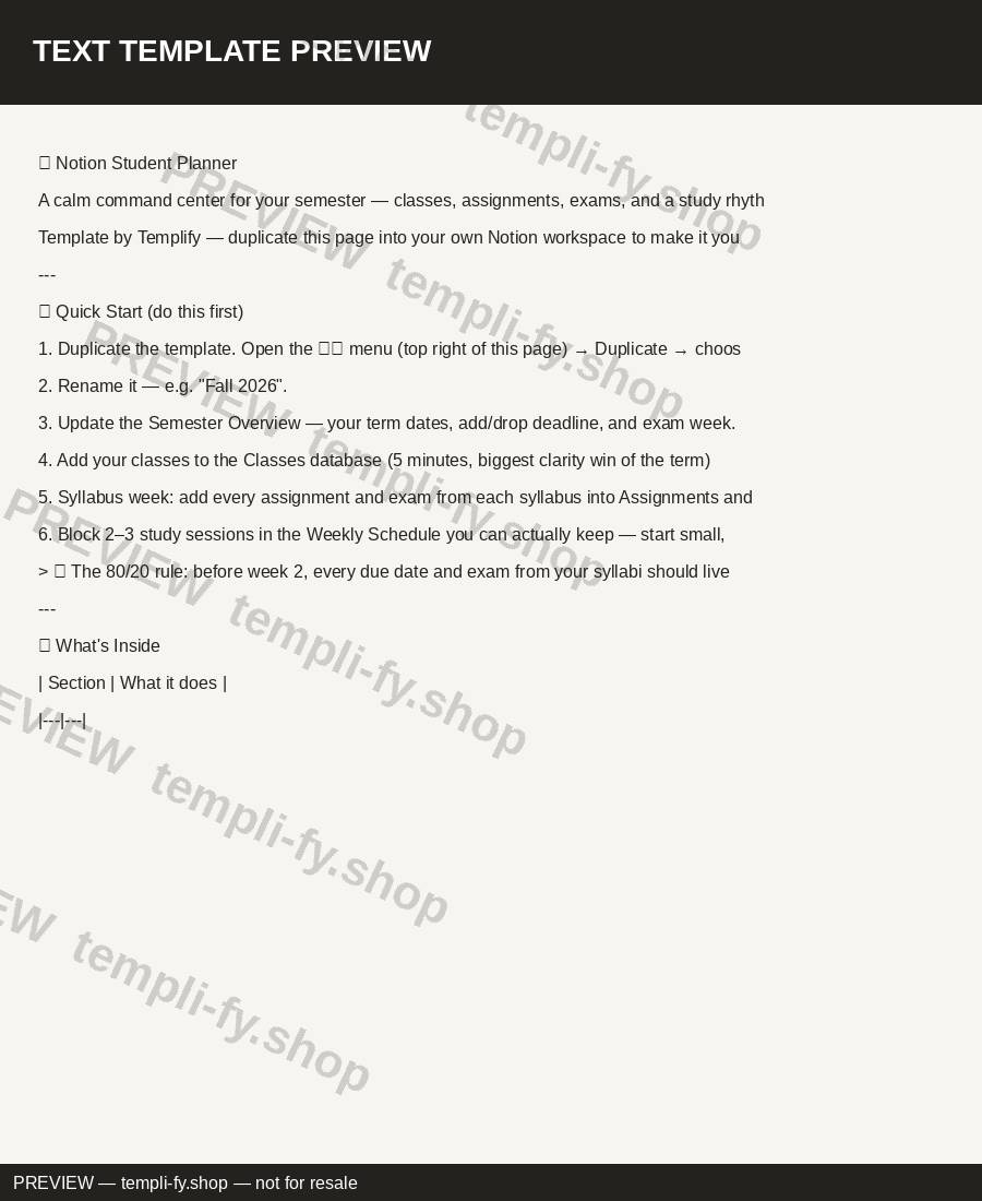Notion Student Planner preview