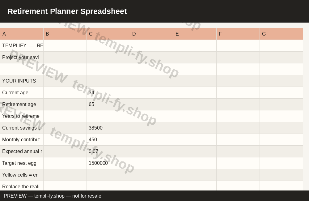 Retirement Planner Spreadsheet preview