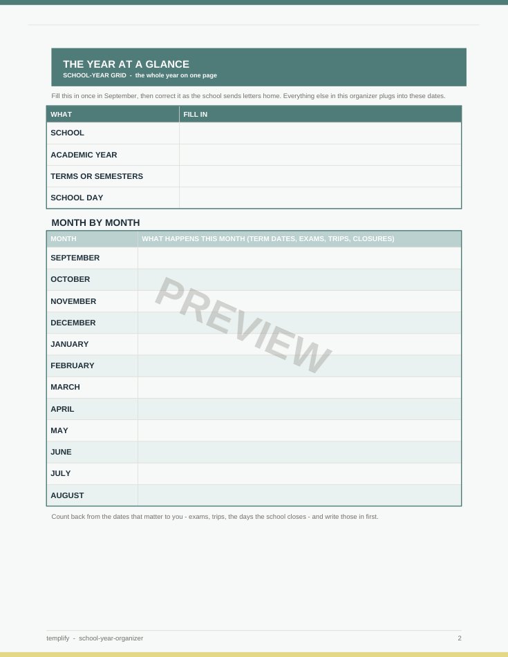 School Year Organizer preview 2