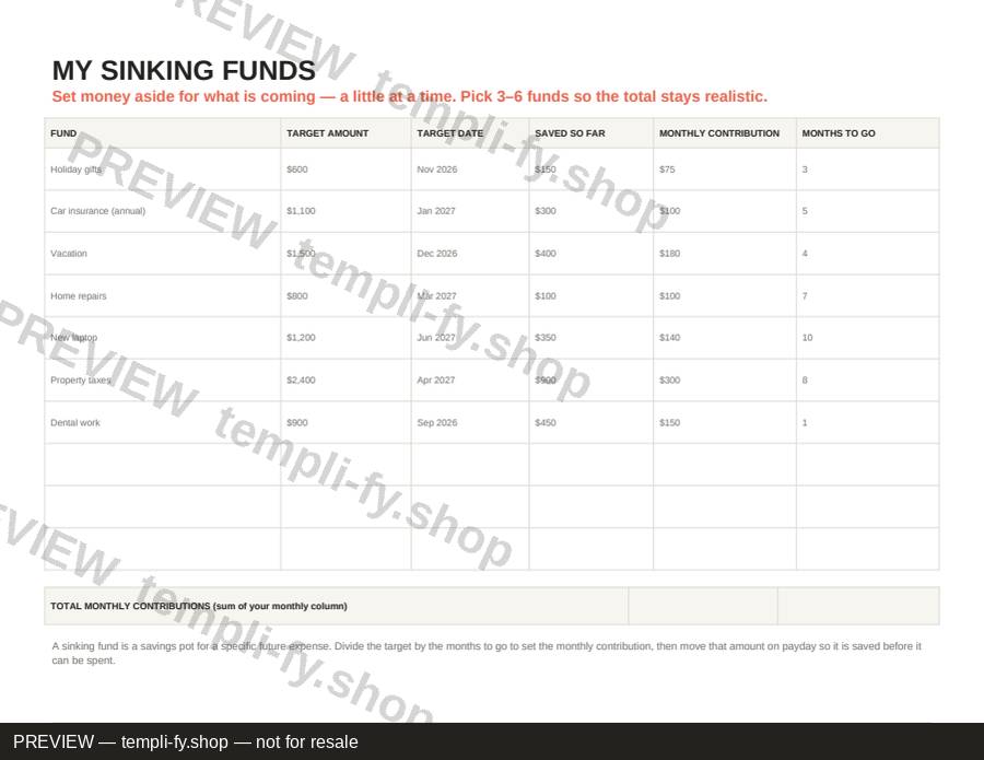 Sinking Fund Planner preview 2