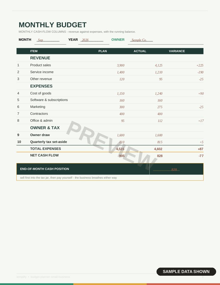 Small Business Budget Planner preview