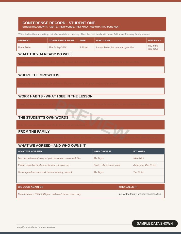 Student Conference Notes preview