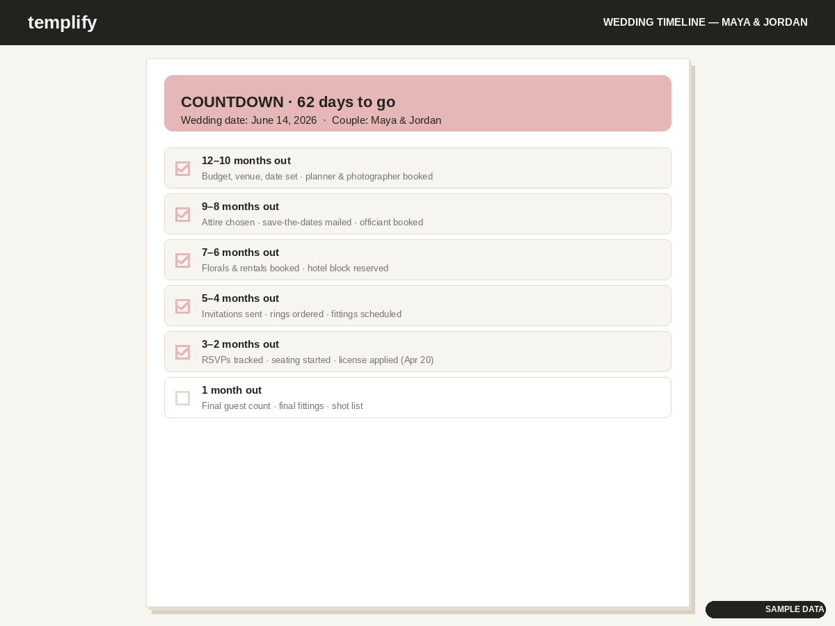 Wedding Timeline Planner preview