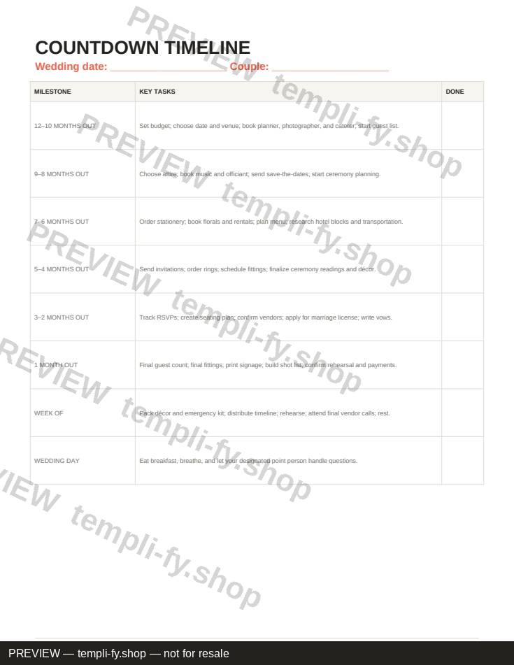 Wedding Timeline Planner preview 3