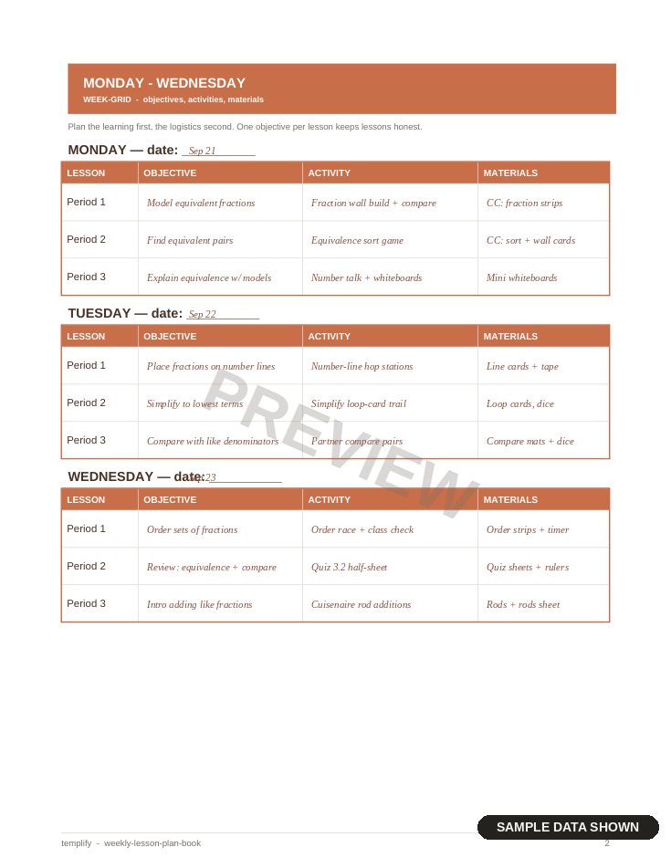 Weekly Lesson Plan Book preview