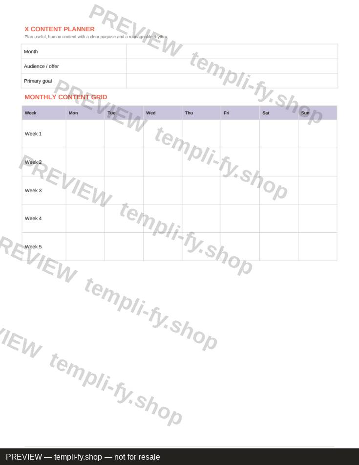 X (Twitter) Planner preview 2
