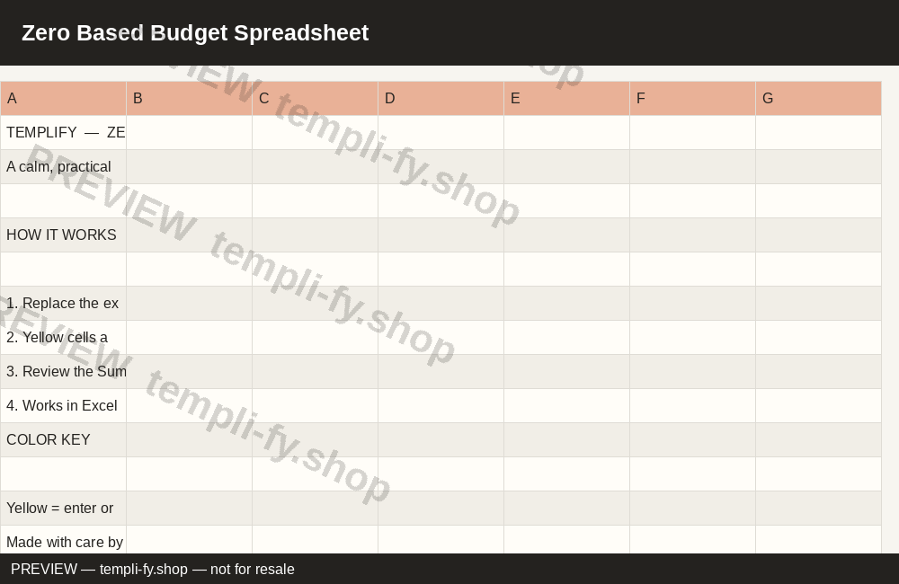 Zero-Based Budget Spreadsheet preview